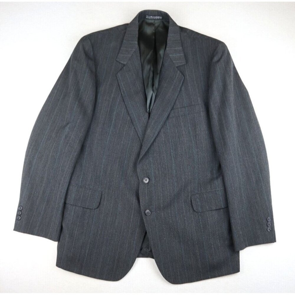 VINTAGE MEN'S GRAY STRIPED BLAZER SUIT JACKET - GARRISON PARK - SIZE 44R